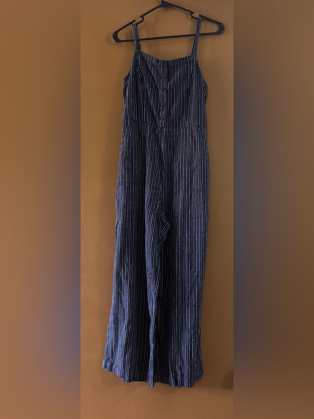 Old Navy Navy Blue Striped Wide Leg Jumpsuit Smocked Back Size S